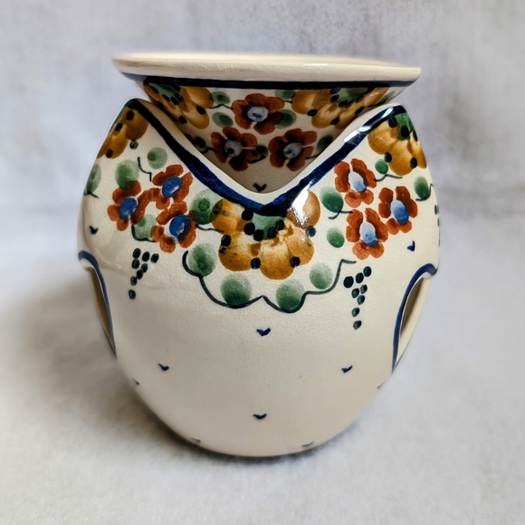 Polish Pottery 2-piece Warmer with Blue, Brown, & Yellow Floral Design, Unikat - Picture 2 of 8